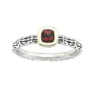 Personally Stackable Checker-cut Genuine Garnet Two-tone Ring