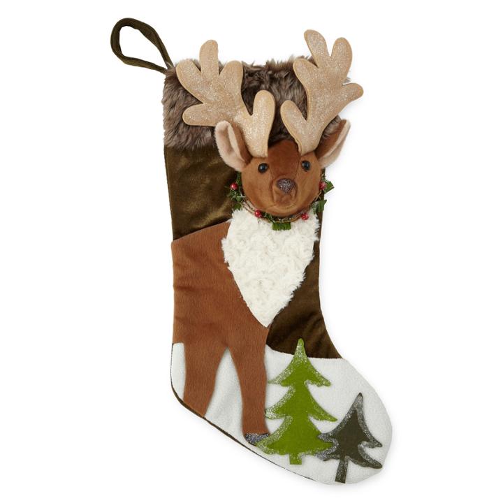 North Pole Trading Co. 3d Reindeer Christmas Stocking