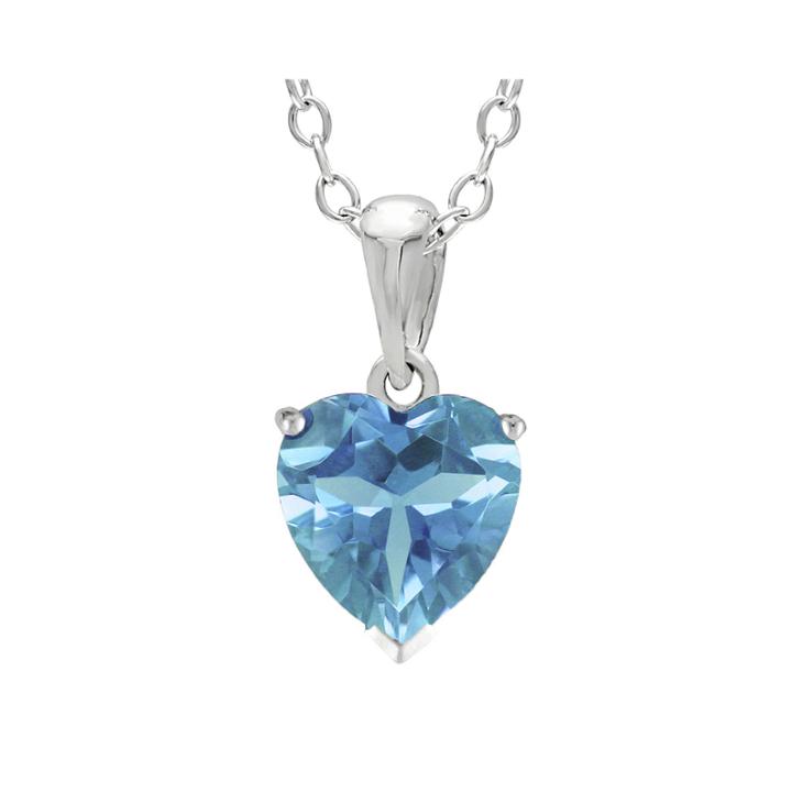 Heart-shaped Genuine Blue Topaz Sterling Silver Pendant Necklace