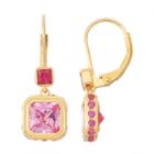Lab-created Pink Sapphire & Ruby 14k Gold Over Silver Leverback Earrings