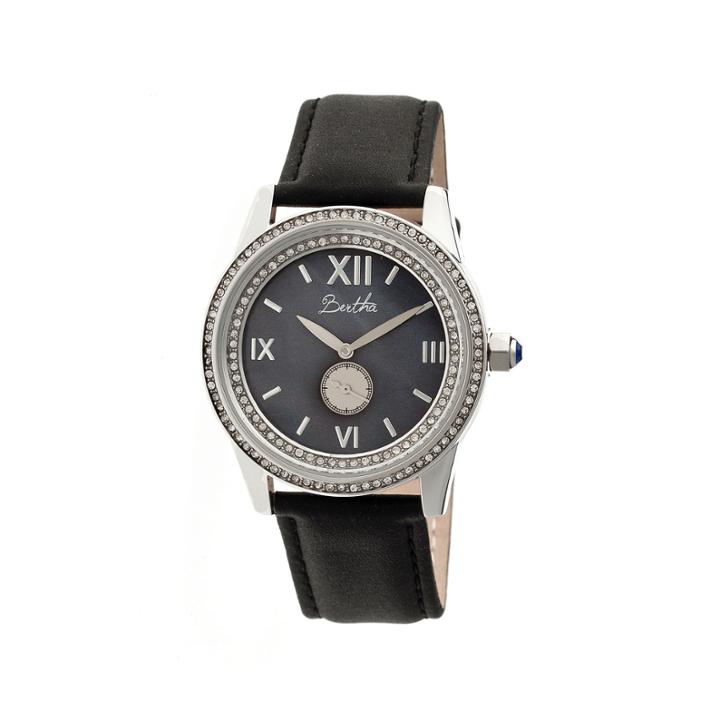 Bertha Womens Emma Mother-of-pearl Black Leather-band Watchbthbr5202