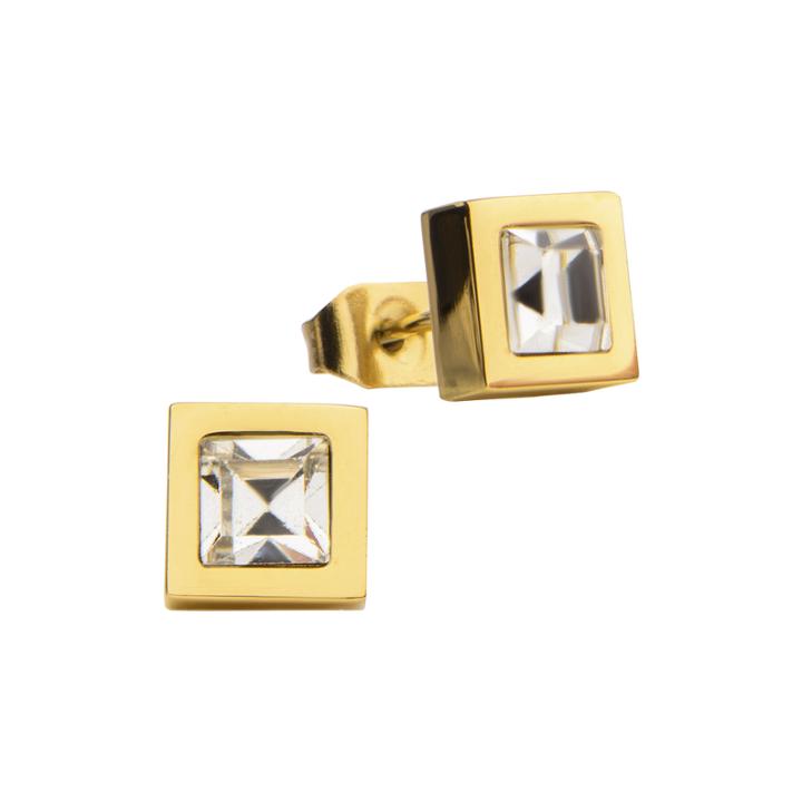 Stainless Steel And Yellow Princess Crystal Stud Earrings