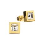 Stainless Steel And Yellow Princess Crystal Stud Earrings