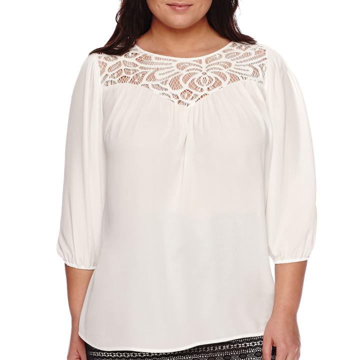 Worthington 3/4-sleeve Lace Peasant Blouse - Plus