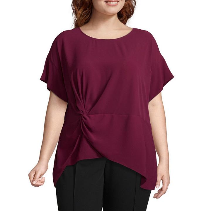 Worthington Knot Front Georgette Blouse - Plus