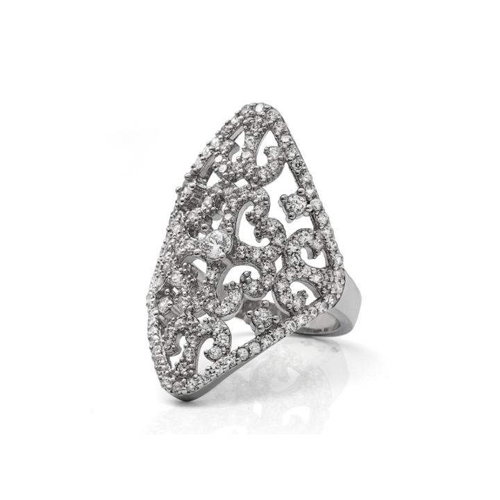 Cubic Zirconia Sterling Silver Filigree Ring
