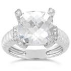 Womens Diamond Accent Genuine White Topaz Sterling Silver Cocktail Ring