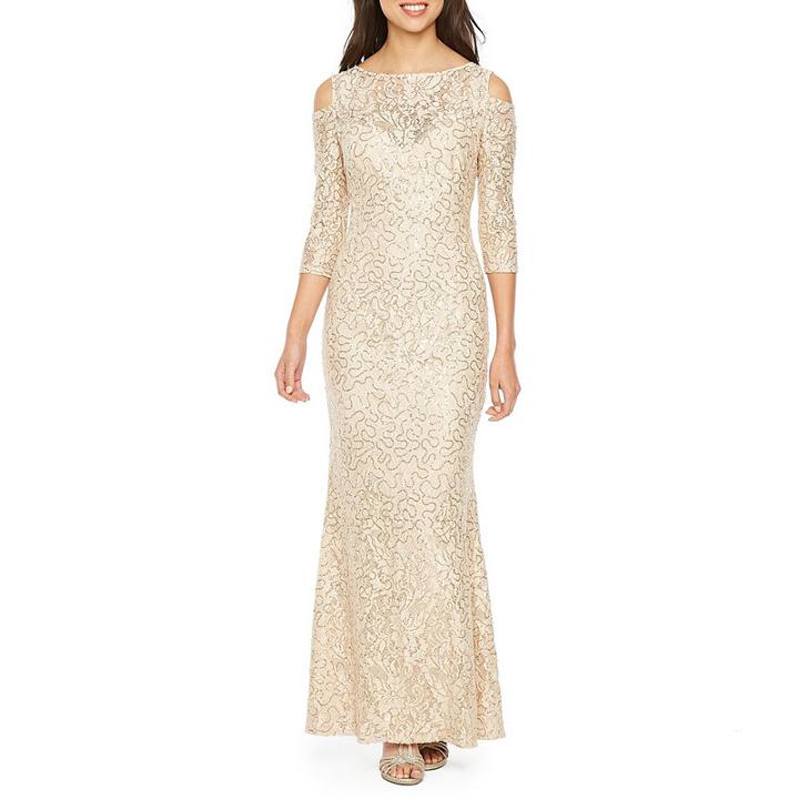 Blu Sage 3/4 Sleeve Cold Shoulder Evening Gown