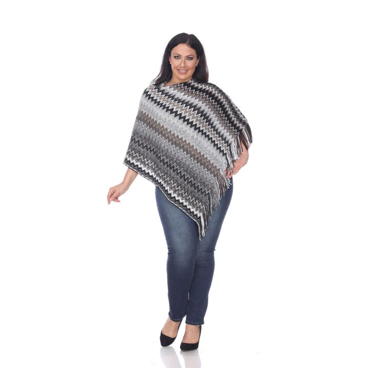 White Mark 'mesila' Fringe Poncho - Plus