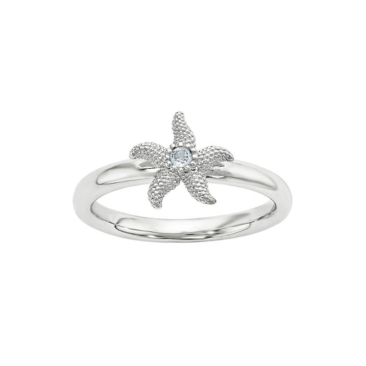 Genuine Blue Topaz Sterling Silver Stackable Starfish Ring