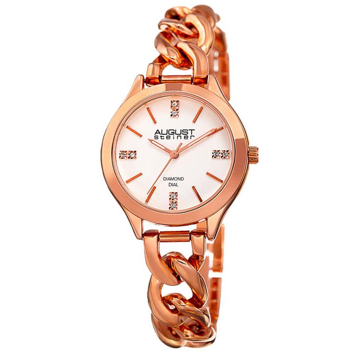 August Steiner Womens Rose Goldtone Strap Watch-as-8222rg