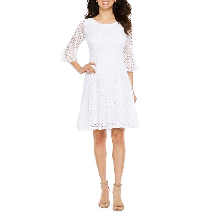 Rabbit Rabbit Design Elbow Sleeve Lace Fit & Flare Dress