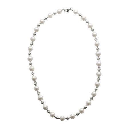 Cultured Freshwater Pearl & Brilliance Bead Sterling Silver Necklace