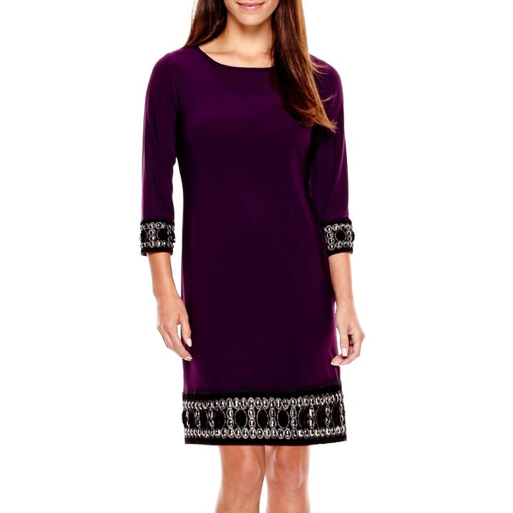 Tiana B. 3/4-sleeve Embellished Hem Shift Dress - Petite
