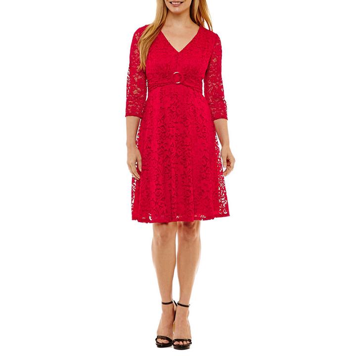 Perceptions 3/4 Sleeve Empire Waist Dress-petite