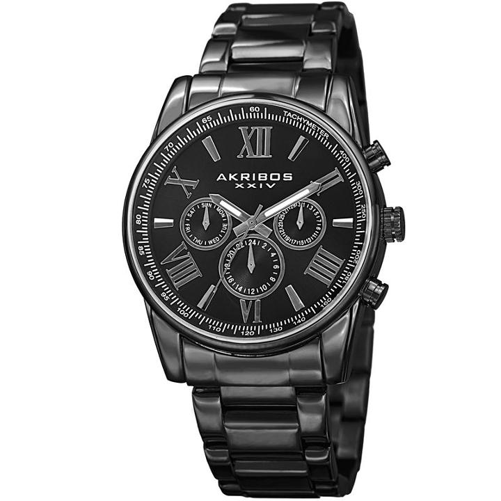 Akribos Xxiv Mens Black Strap Watch-a-904bk