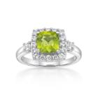 Womens Genuine Green Peridot Sterling Silver Halo Ring