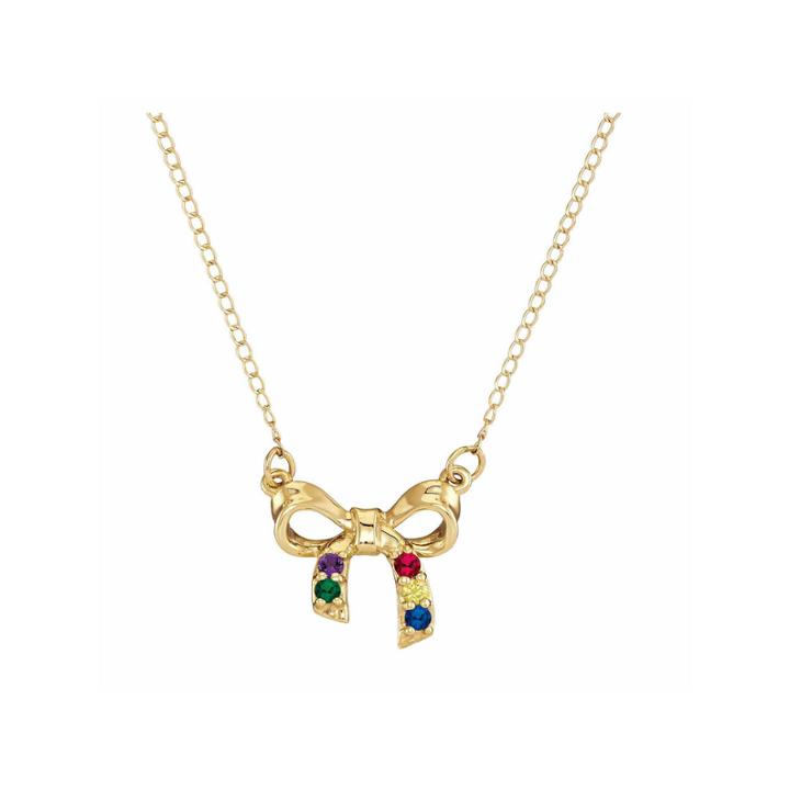 Personalized Simulated Birthstone Bow Pendant Necklace