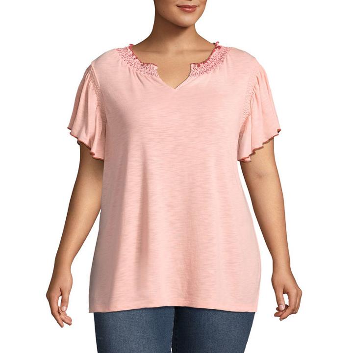 St. John's Bayshort Sleeve Smocked Blouse - Plus
