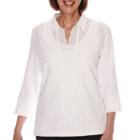 Alfred Dunner 3/4-sleeve Eyelet Lace Front Top - Petite