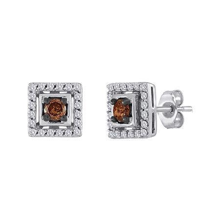 1/2 Ct. T.w. White And Champagne Diamond Square Earrings