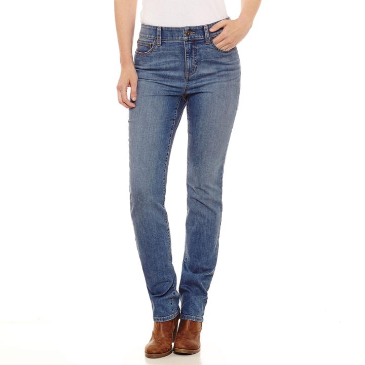 St. John's Bay Sjb Secretly Slender Embroidered Straight Jean Straight Fit Straight Leg Jeans