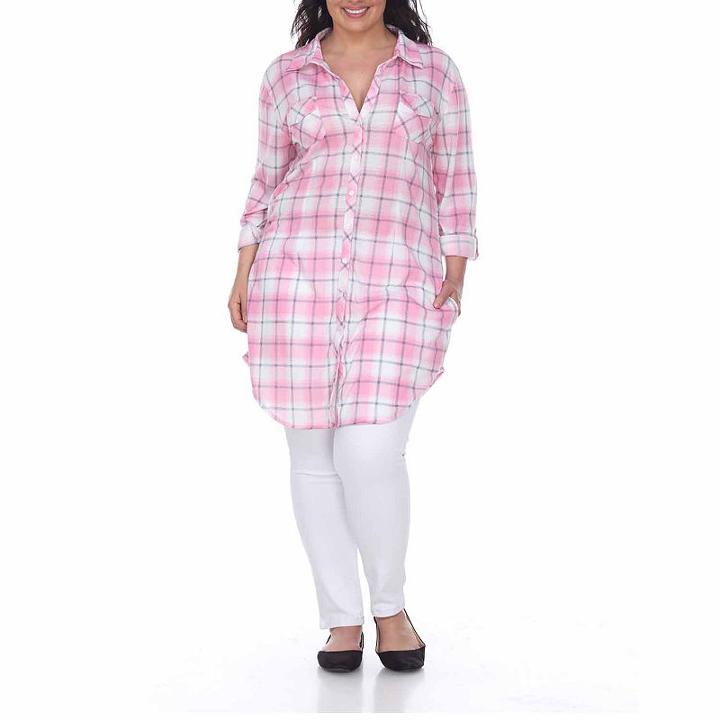 White Mark Piper Plaid Tunic Top-plus