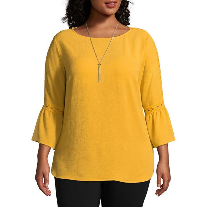 Alyx 3/4 Sleeve Round Neck Woven Lace Blouse-plus