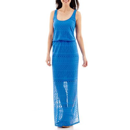 London Style Collection Sleeveless Blouson Crochet Maxi Dress - Petite