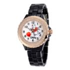 Disney Womens Winnie The Pooh Rose-tone Black Enamel Watch