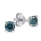 3/4 Ct. T.w. Round Blue Diamond 14k Gold Stud Earrings