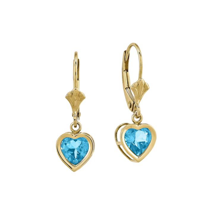 Heart-shaped Genuine Blue Topaz 14k Yellow Gold Leverback Earrings