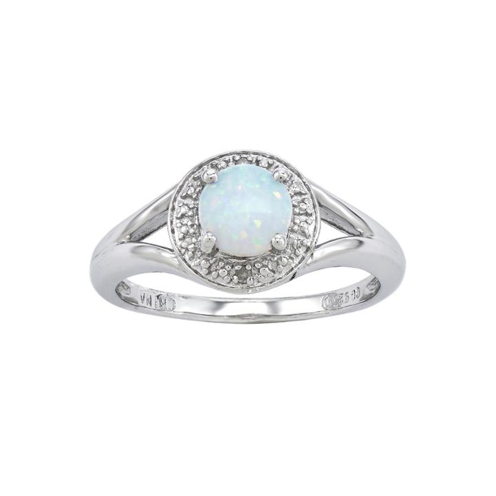 Womens Diamond Accent White Opal Sterling Silver Halo Ring