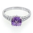Womens Genuine Amethyst And Lab-created White Sapphire Sterling Silver Cocktail Ring