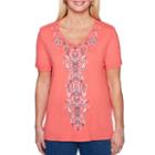 Alfred Dunner Sun City Short Sleeve V Neck T-shirt-womens