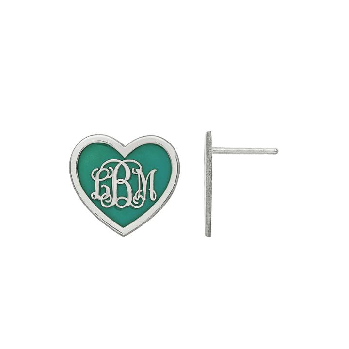 Personalized Sterling Silver 15mm Enamel Heart Monogram Earrings