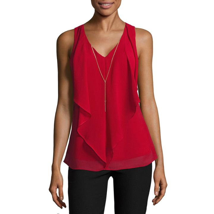 By & Bysleeveless Ruffle Front V-neckblouse-juniors