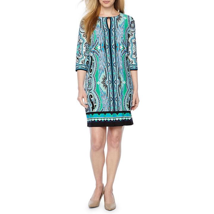 Studio 1 3/4 Sleeve Paisley Shift Dress-petites