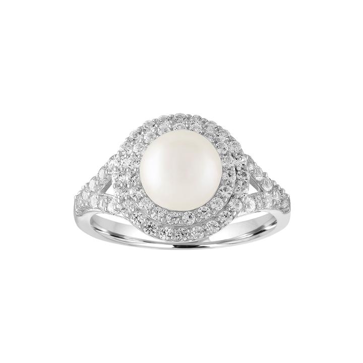 Womens White Pearl Sterling Silver Cocktail Ring