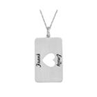 Personalized 14k White Gold Rectangular Heart Cutout Pendant Necklace