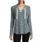 St. John's Bay Active Stripe Long Sleeve Lace Up Top