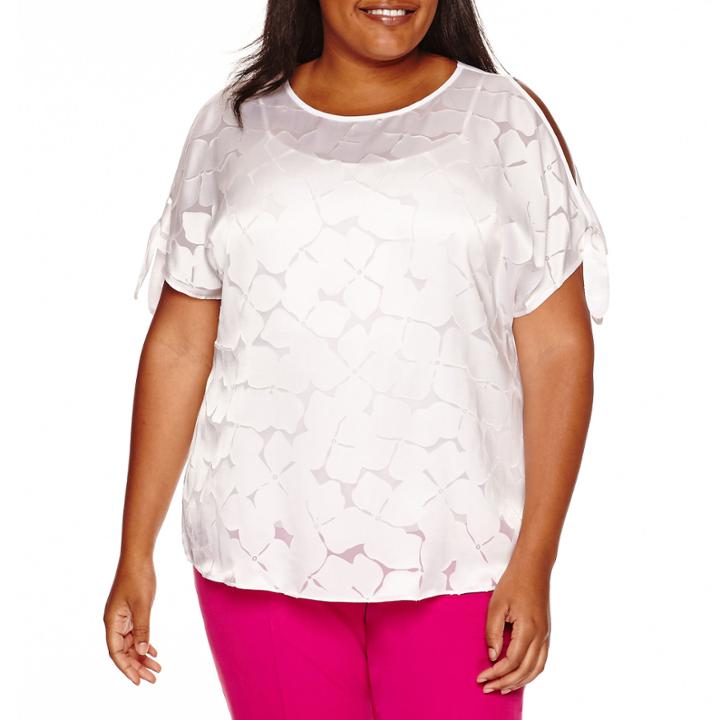 Worthington Cold Shoulder Burnout Blouse - Plus