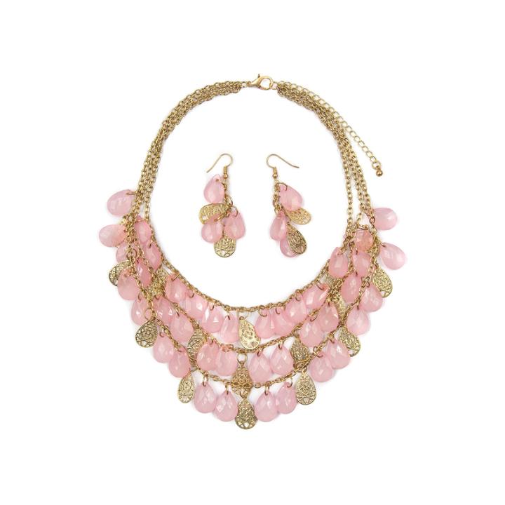 Mixit Womens Pink Teardrop Filigree Illusion Set