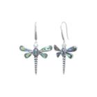 Genuine Abalone Sterling Silver Dragonfly Drop Earrings