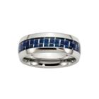 Personalized Mens 8mm Stainless Steel & Blue Carbon Fiber Inlay Wedding Band