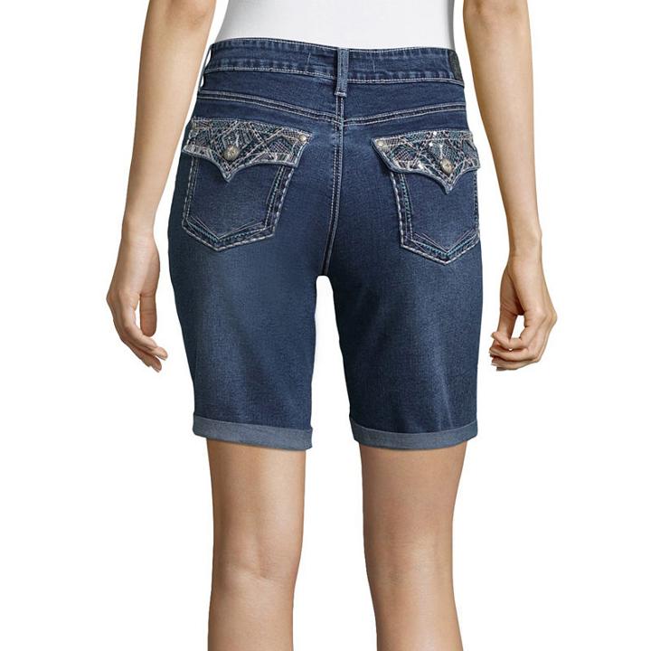 Love Indigo Embroidered Flap Bermuda 9 Denim Bermuda Shorts