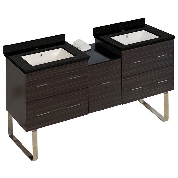 61.5-in. W Floor Mount Dawn Grey Vanity Set For 1hole Drilling Black Galaxy Top Biscuit Um Sink