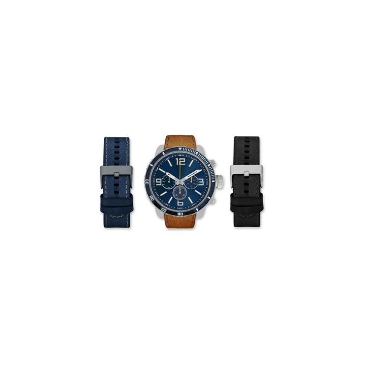Mens Brown And Blue Interchangeable Strap Watch Set Amin5165s100-078