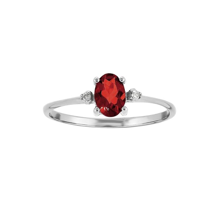 Genuine Red Garnet Diamond-accent 14k White Gold Ring