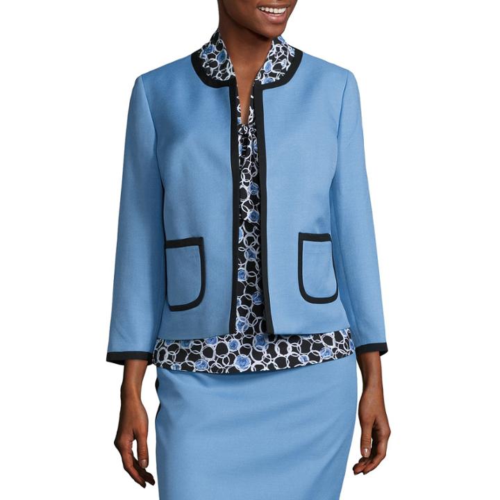 Black Label By Evan-picone 3/4 Sleeve Contrast Trim Suit Jacket